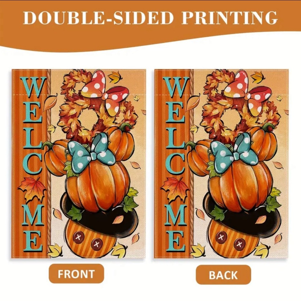Fall Pumpkin Mickey Minnie Mouse Garden Flag 12x18 Disney New - Picture 3 of 9